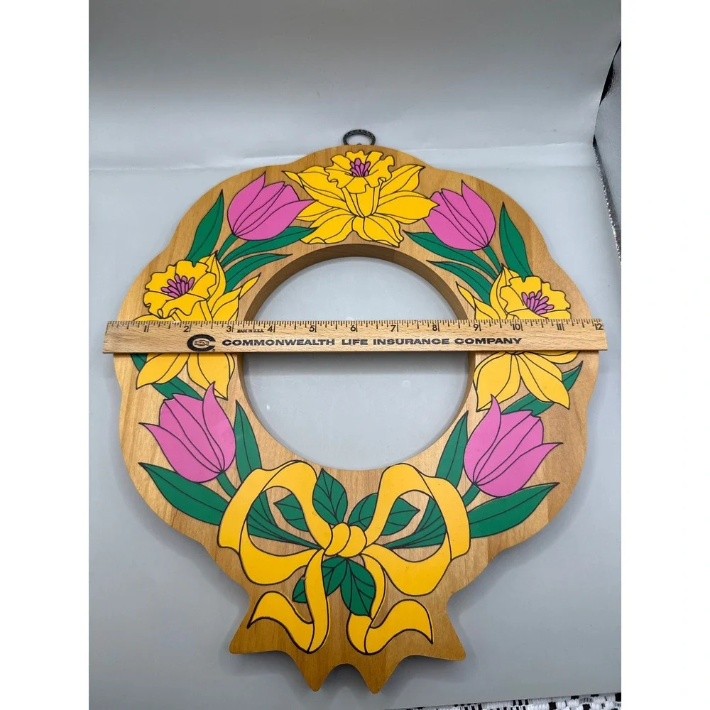 Double Sided‎ Wooden Dutch Folk Art Wreath Handpainted Floral Bird 13x12